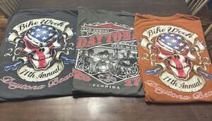 Lot 3 Daytona Bike Week T Shirt 3XL Graphics Skull USA & Unique Main St Scene